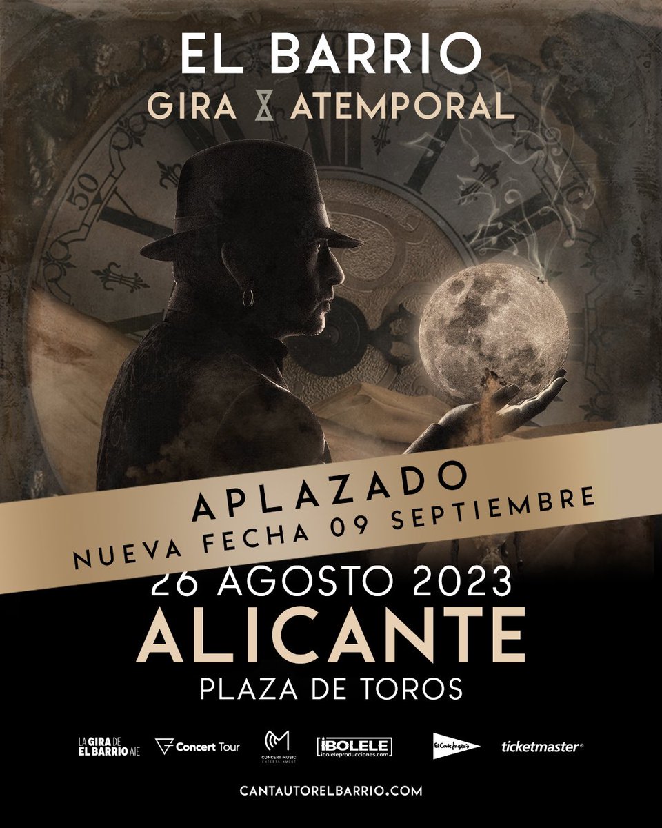 🔴 AVISO IMPORTANTE 🔴 Aplazados los conciertos de El Barrio en Albacete y Alicante previstos para los días 25 y 26 de agosto.  

- Albacete. NUEVA FECHA: Viernes, 1 de septiembre 

- Alicante. NUEVA FECHA: Sábado, 9 de septiembre

Más info 👉🏼 bit.ly/3smtC1s