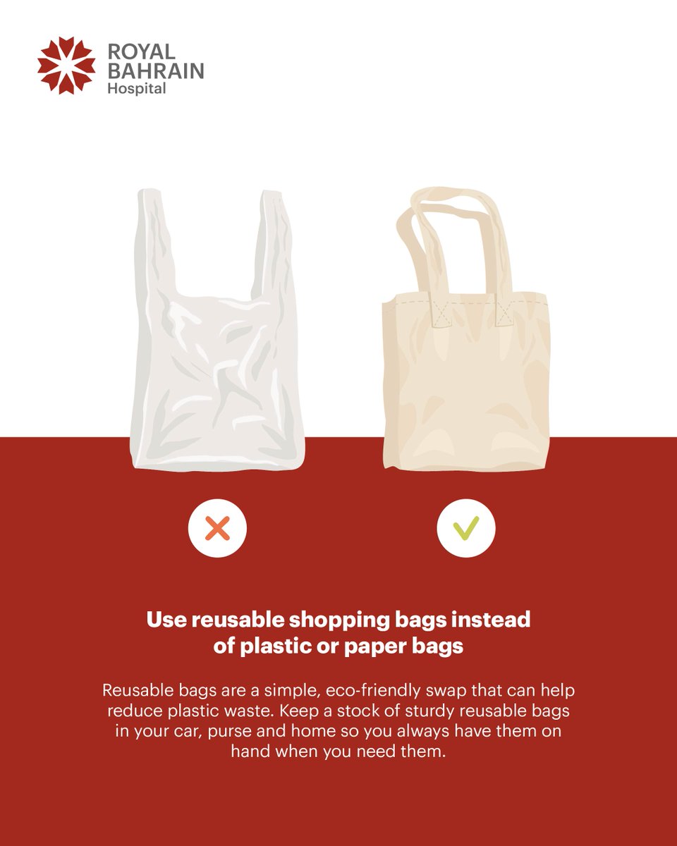 RBHospital's tweet photo. Use reusable shopping bags instead of plastic or paper bags. Let's work together to reduce waste and protect the environment! 🌍🛍️

#better_environment #Bahrain #manam #rbh https://t.co/1gcTBuYHz2