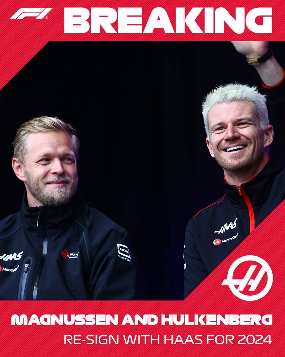BREAKING: Kevin Magnussen and Nico Hulkenberg re-sign with Haas for the 2024 season!

#F1 @HaasF1Team
