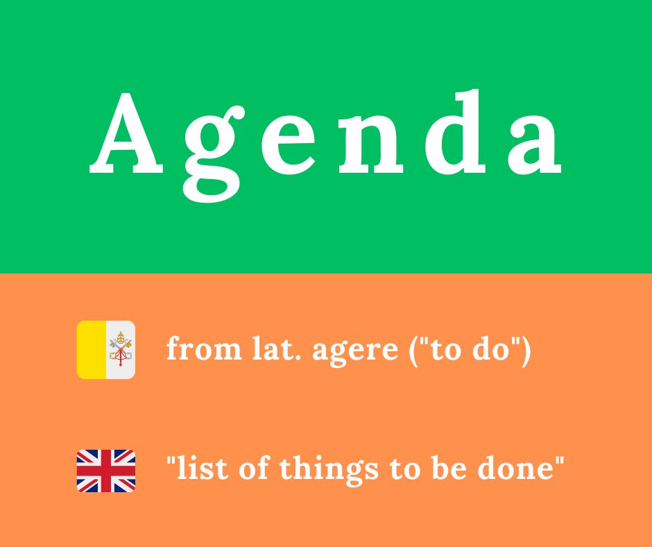 latinedisce's tweet photo. 🧠🌍 The Latin you already know! 📜✨ The word "agenda" comes from the latin "agere," which means "to do." Essentially, an agenda is just a list of things to be done! 🗒️💼 #EtymologyFun #LatinRoots #WordOrigins https://t.co/LuaXqKPpUU