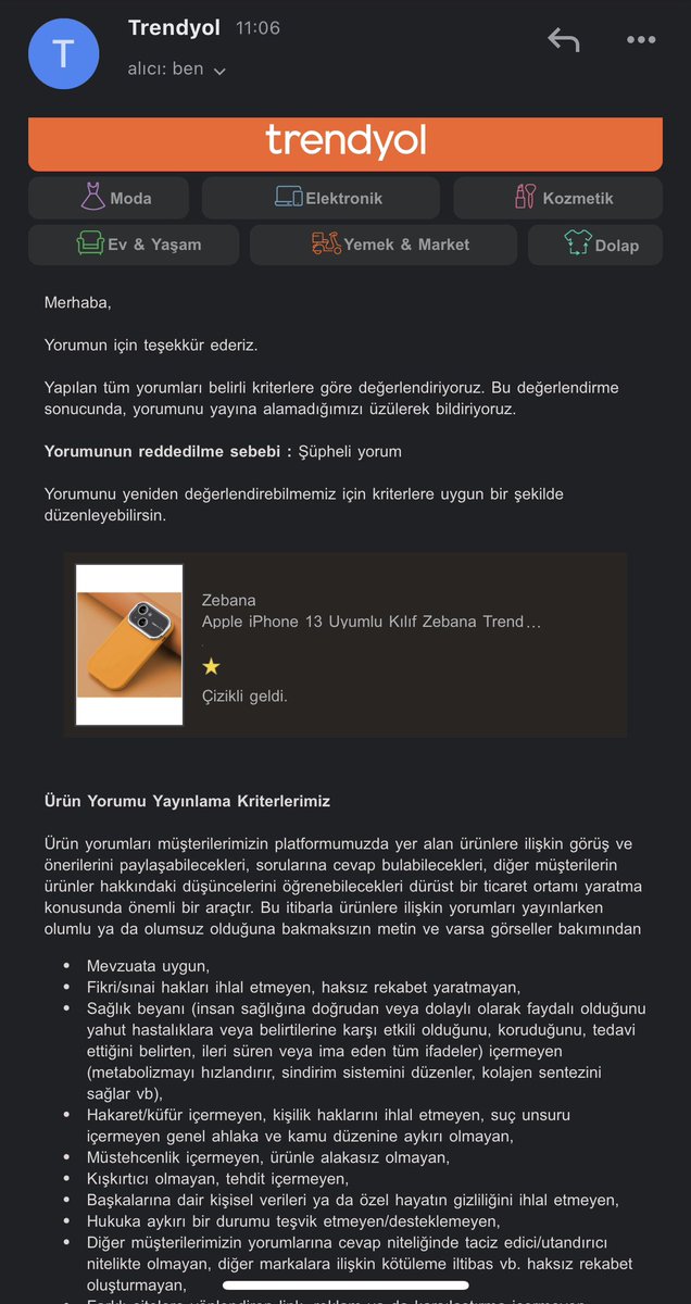 onderguzzel's tweet photo. @TrendyolDestek @TrendyolDestek  seni her yere şikayet edeceğim. Artık tüketiciyi kandırdığın için 100 milyonlar idari ceza parası ödersin. Satın aldığım ürüne yorum yapmama izin vermiyorsun. https://t.co/wk3qeVt0Uc