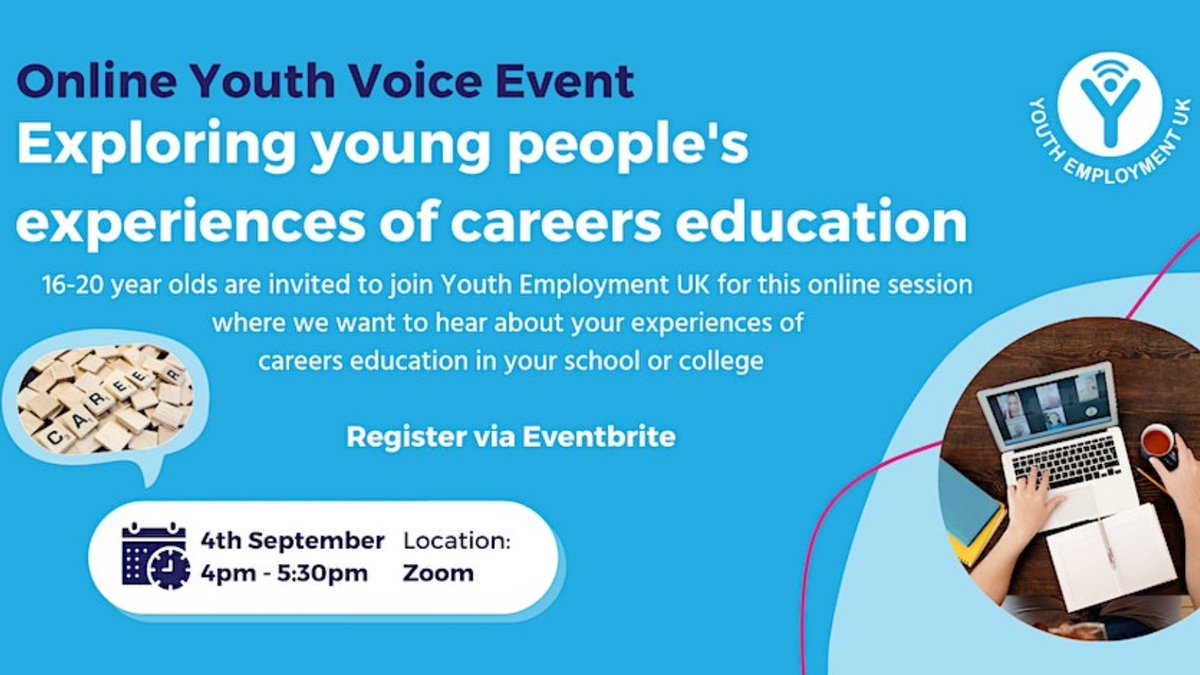 ➡️ <a href="/YEUK2012/">Youth Employment UK</a> want to hear from you!

💬 Share your experiences of careers education in school or college.

🗓️ Monday 4th September | 4pm - 5.30pm

👉 eventbrite.co.uk/e/youth-voice-…
