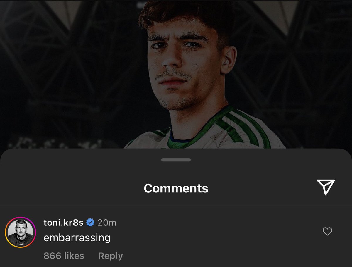 DeadlineDayLive's tweet photo. 🚨 Toni Kroos' comment under @FabrizioRomano's 'HERE WE GO' instagram post for Gabri Veiga's move to Al-Alhi. 🇸🇦❌ https://t.co/jitVvMK0Rn