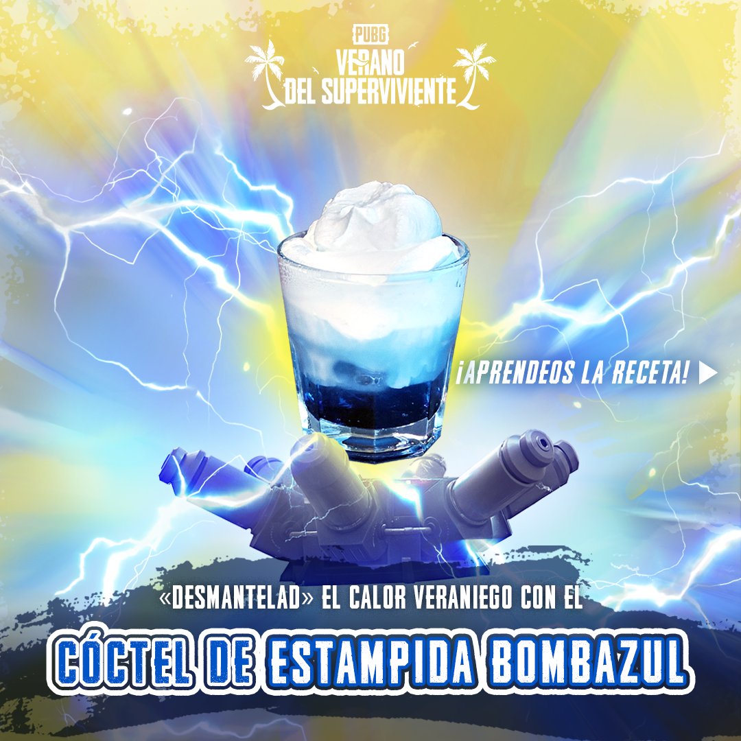 PUBG_SP's tweet photo. ¡Os presentamos el cóctel de Estampida Bombazul! 💥🔵
Descubrid la receta, mezclad vuestro propio cóctel #BluebombRush y compartid una captura de pantalla con nosotros 🥤
¡Sumergíos en el sabor y pasad a la acción! https://t.co/q0JQ7SSRm0