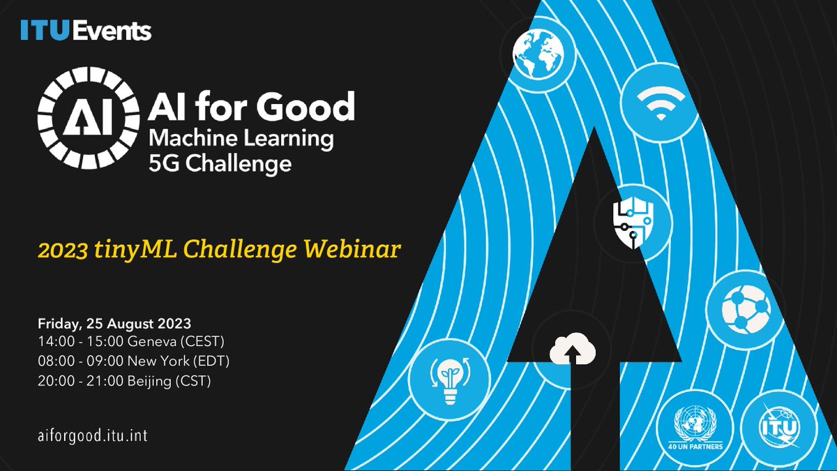 ITU's tweet image. Step up to the #AIforGood Challenge to develop scalable + high-performance #tinyML solutions for 
🐯 wildlife monitoring
🌿 plant disease detection
and next-generation 
☀️ smart weather stations 

Learn more in this webinar aiforgood.itu.int/event/2023-tin…