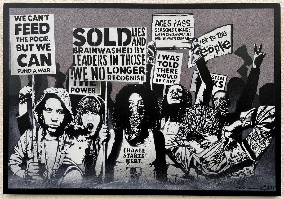 Nme. - “Sign of the times” 
I was told there would be cake.
(The latest painting)

DM /Email page for artwork info….