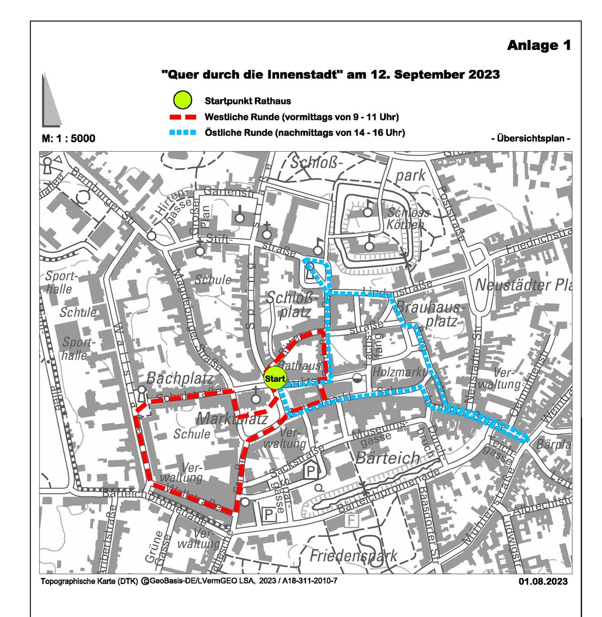 Die Stadt Köthen (Anhalt) schreibt aktuell das Einzelhandel- und Zentrenkonzept fort. Dazu finden am 12. September 2023 Stadtrundgänge statt, bei denen auch Bürgerinnen und Bürger teilnehmen und sich mit Ideen einbringen können. Mehr dazu unter  
tinyurl.com/2p84ffh3