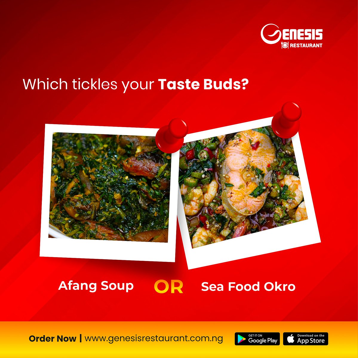 Genesisrestng's tweet photo. Let's settle the score here! 

#teamafang or #teamseafoodokro?

Order yours on https://t.co/aXGxRTj86c or walk into the closest outlet to you.

#GenesisRestaurant #naijafood #soup https://t.co/5ysciy7IvG