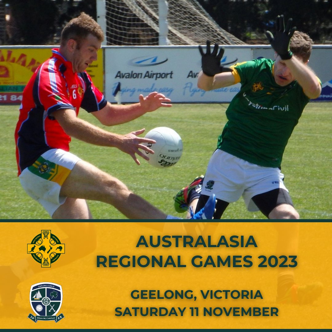 Australasia Gaelic Games (@gfhaaustralasia) on Twitter photo The Australasia Regional Games 2023 will be hosted by <a href="/GeelongGaa/">Geelong Gaels GAA</a> on Saturday 11 November.
The Gaelic football tournament will see the best of Australasia's regional teams and homegrown players take part on the national stage.
🔗 Learn more: bit.ly/3YUdsZu The Australasia Regional Games 2023 will be hosted by <a href="/GeelongGaa/">Geelong Gaels GAA</a> on Saturday 11 November.
The Gaelic football tournament will see the best of Australasia's regional teams and homegrown players take part on the national stage.
🔗 Learn more: bit.ly/3YUdsZu