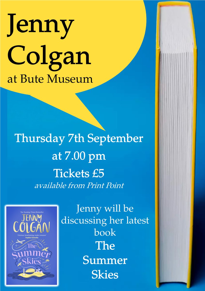 Excited to be teaming up with Bute Museum next month to welcome <a href="/jennycolgan/">Jenny Colgan is on Threads as @jennycolganbooks</a> back to the island. Tickets £5 available from us in store or by calling 01700503389📞 <a href="/visit_Bute/">VisitBute</a>