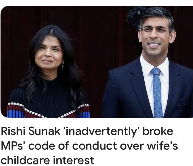 Do they really think we are that stupid and gullible. A mega rich couple with God knows how many people working for them ‘inadvertently’ broke the rules Nothing Sunak does is inadvertent Its calculated and selfish #SunakIsCorrupt #SunakOut #SunakIsALiar