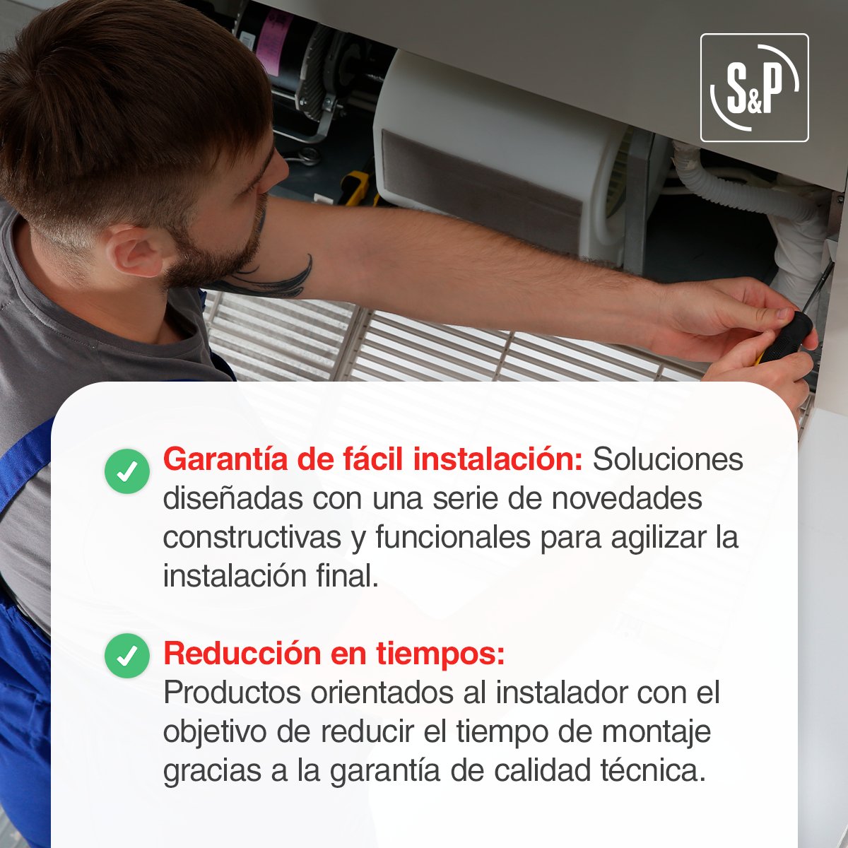 SP_espana's tweet photo. 📢 La garantía #InstallFriendly es un compromiso de S&P con la #innovación constante en nuestros productos.
Supone una evolución en las características constructivas y funcionales de nuestras soluciones de #ventilación para facilitar su montaje y mejorar la instalación final.👇 https://t.co/jbkSIlCZUF