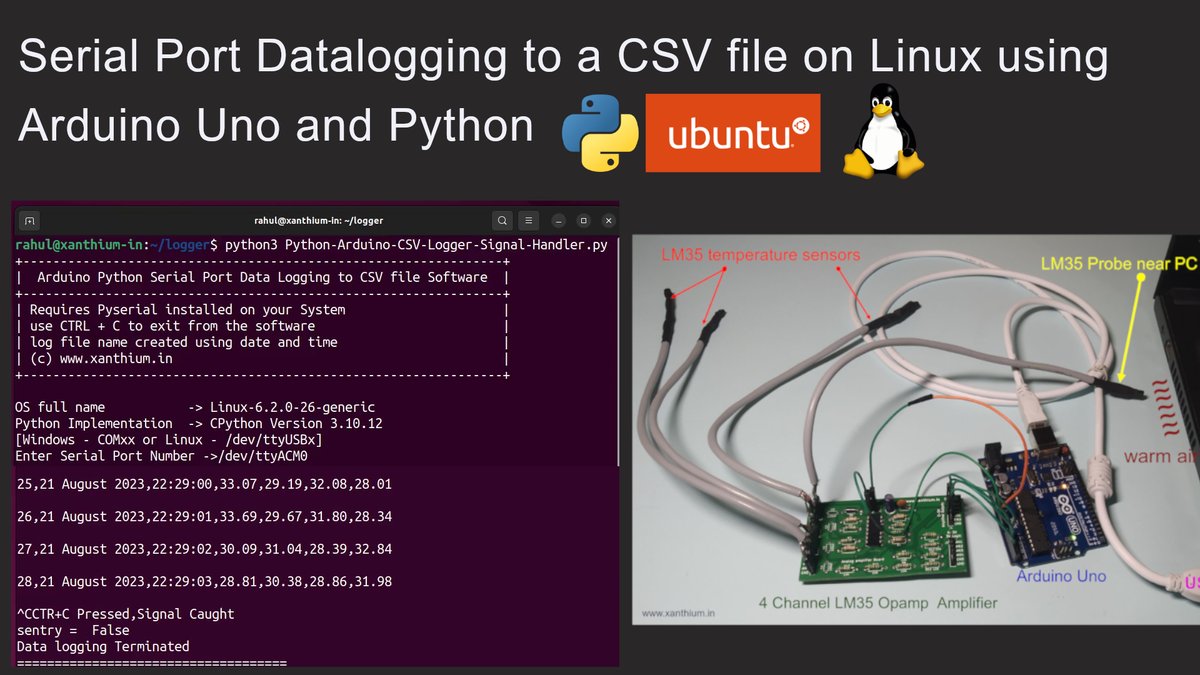 InXanthium's tweet photo. Interested in building a data logging system using Python and Arduino that saves data to a CSV file on a Linux OS.
👇Check our Video 👇
https://t.co/gzKjA9vs3S

#embedded #Arduino  #Python #pythonprogramming #instructables #ElectronicsTwitter #RaspberryPi 
 #labjack #datalogger https://t.co/fV592Jg0DL