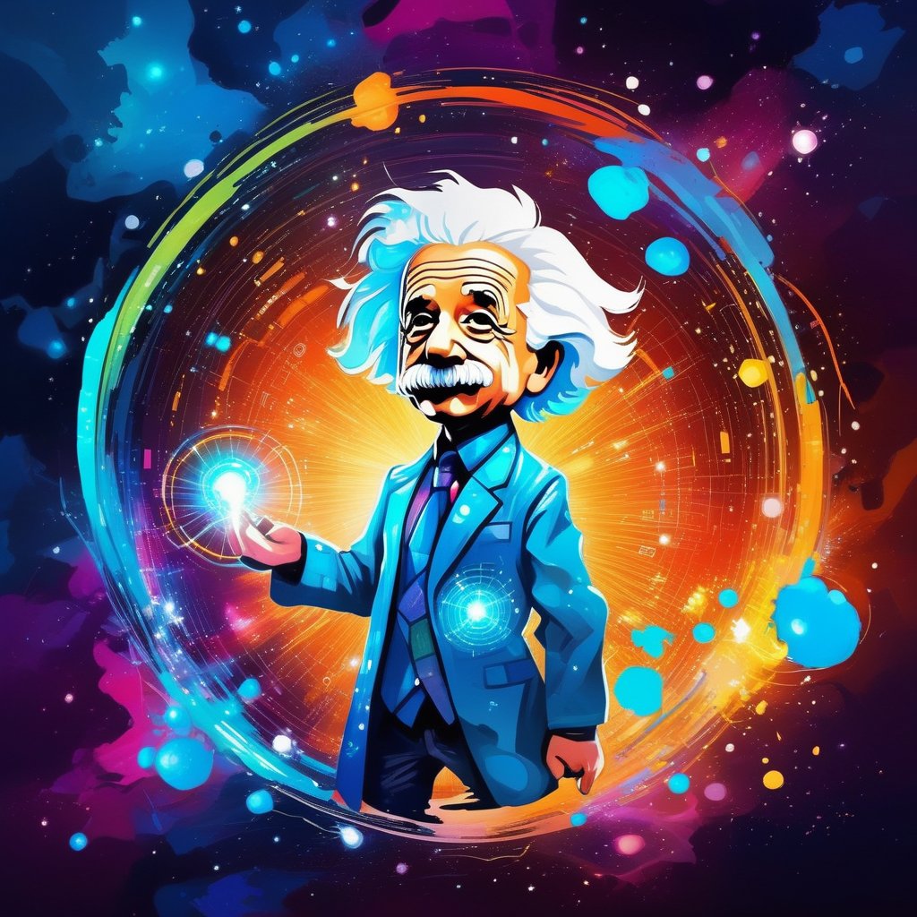 Circle, (dreamlikeart:1.3), splash art portrait painting (chibi Albert einstein:1.3), electrical aura, splash art, superhero, powerful attack, dynamic pose, dynamic angle, movement, colorful highly detailed of the universe of background 

#aiart #aiartworks #aiartdaily