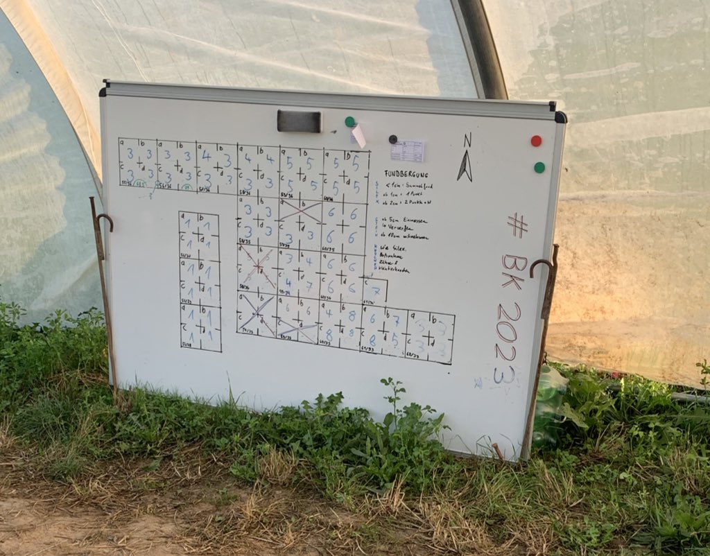 lecramsch's tweet photo. Last year we began to display our grid/spit system on a whiteboard next to the trench and constantly updating it. It proved to be extremely helpful in maintaining an overview and avoiding unnecessary mistakes. #BK2023 https://t.co/sOx9M0wp01
