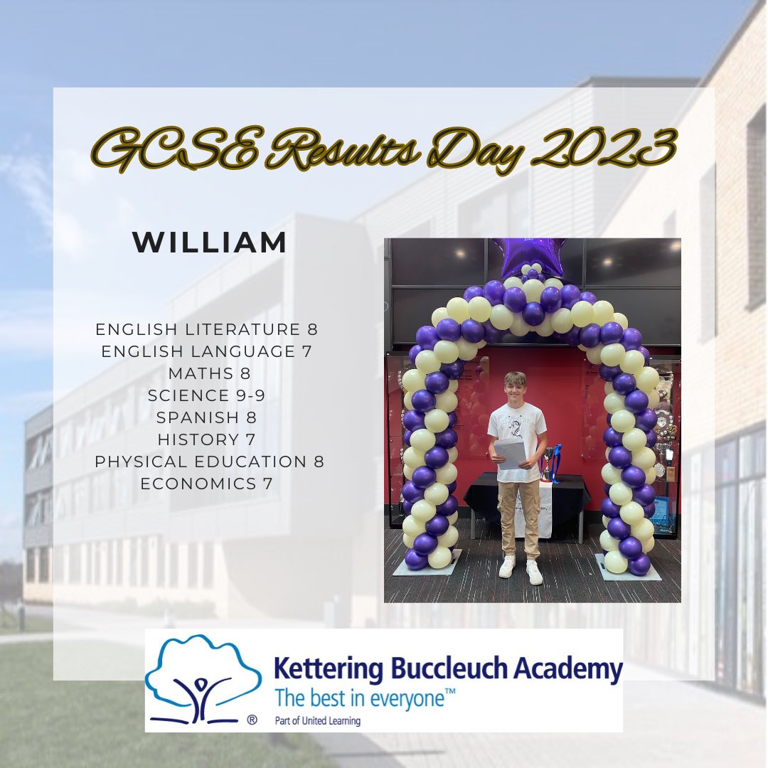 Congratulations William, incredible determination to achieve an excellent set of results 💜 <a href="/UnitedLearning/">United Learning</a>