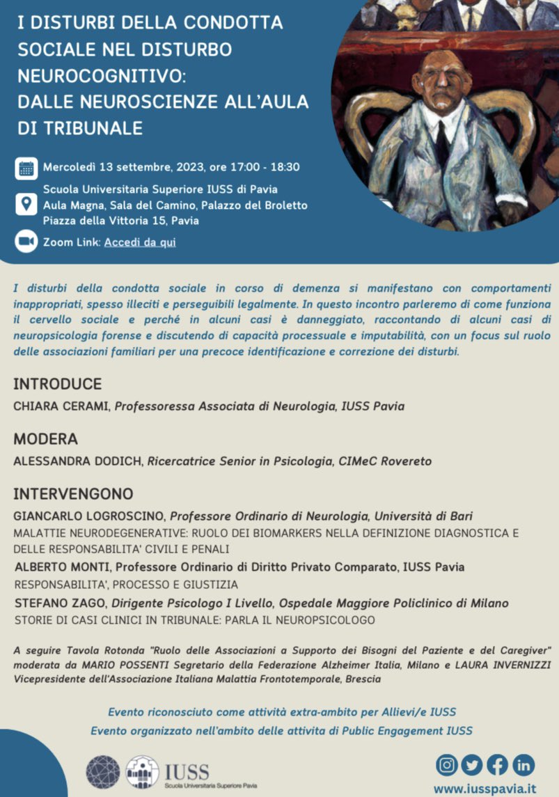 Chiara Cerami (@chcerami) on Twitter photo ๐ฃ๐ฃ Save the date!
๐๏ธ 13 settembre ore 17
<a href="/IussPavia/">IUSS PAVIA</a> o comodamente a casa tua ๐๏ธ
Per discutere insieme di quando il cervello ๐ง sociale va in crash ๐ฅ
๐ฅผ๐ฌ๐ฑ๐ซ๐ก๐งโโ๏ธ๐ซ
Grazie a <a href="/endFTD/">AIMFT</a> e <a href="/alzheimeritalia/">Alzheimer Italia</a> e a tutti gli esperti che interverranno
iusspavia.zoom.us/meeting/registโฆ ๐ฃ๐ฃ Save the date!
๐๏ธ 13 settembre ore 17
<a href="/IussPavia/">IUSS PAVIA</a> o comodamente a casa tua ๐๏ธ
Per discutere insieme di quando il cervello ๐ง sociale va in crash ๐ฅ
๐ฅผ๐ฌ๐ฑ๐ซ๐ก๐งโโ๏ธ๐ซ
Grazie a <a href="/endFTD/">AIMFT</a> e <a href="/alzheimeritalia/">Alzheimer Italia</a> e a tutti gli esperti che interverranno
iusspavia.zoom.us/meeting/registโฆ