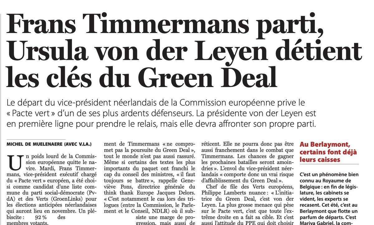 👉 Quel avenir pour le #EUGreenDeal après le départ de @TimmermansEU ?

🗣️Réaction de <a href="/genevieve_pons/">Genevieve Pons</a> 🗞️<a href="/lesoir/">Le Soir</a>: lesoir.be/532583/article…

« #Timmermans n’a jamais hésité à se battre. C’est un combattant qui s’en va. Dommage ».

#GreenDeal #EuropeanUnion