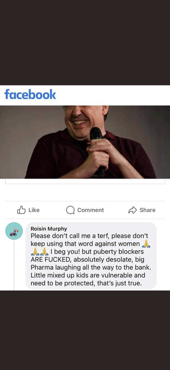 My favourite female musician <a href="/roisinmurphy/">Róisín Murphy</a> has finally come out &amp; spoken out about the abomination of puberty blockers and women being called Terfs.Roisin is a 50 year old WOMAN, a MOTHER and DISCO Goddess! Leave her alone and buy her new album 8th Sept #ISupportRoisinMurphy