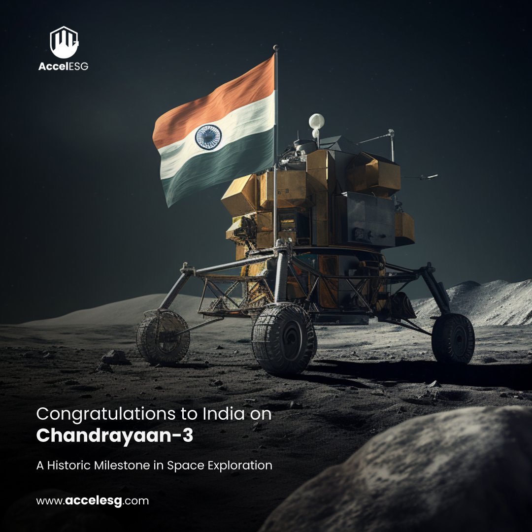 accel1horizons's tweet photo. AccelESG congratulates India for the phenomenal success of Chandrayaan-3. 

#ISRO #ISROIndia #Space #ISROMission #Chandrayaan3 #India #Chandrayaan3Landing #ScienceAndTechnology #LunarLanding #Inspiration #SpaceExploration #Chandrayaan3Success #ProudMoment #Perseverance https://t.co/B93Ais3A4j