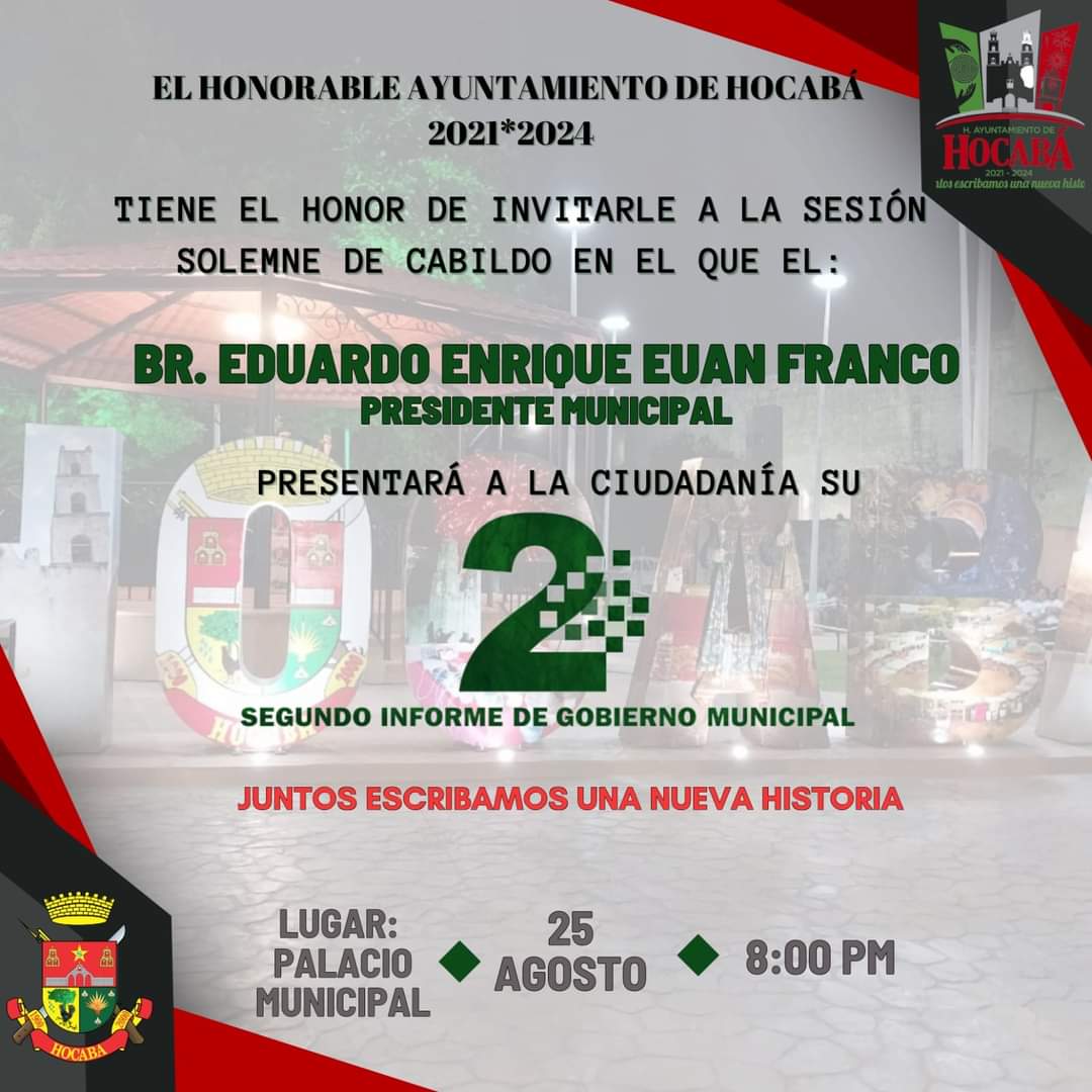 RodajeVisual's tweet image. 2DO INFORME DE RESULTADOS

El alcalde de #Hocabá el Br. #EduardoEnriqueEuanFranco que dirige el #H_Ayuntamiento_de_Hocabá_2021_2024 dará a conocer el progreso y el avance 

La cita es desde las 7:20 pm para dar inicio a las 8:00 pm. 

#Juntos_Escribamos_Una_Nueva_Historia