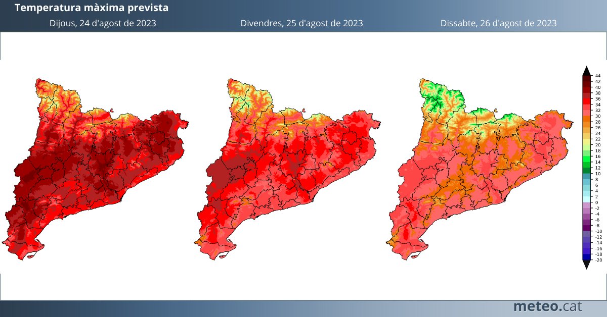 Es confirma la fi de l’onada de calor i un canvi de temps notable per aquest cap de setmana.

Avui i demà la temperatura baixarà lleugerament, una baixada que serà progressiva i es farà més pronunciada al llarg del cap de setmana.