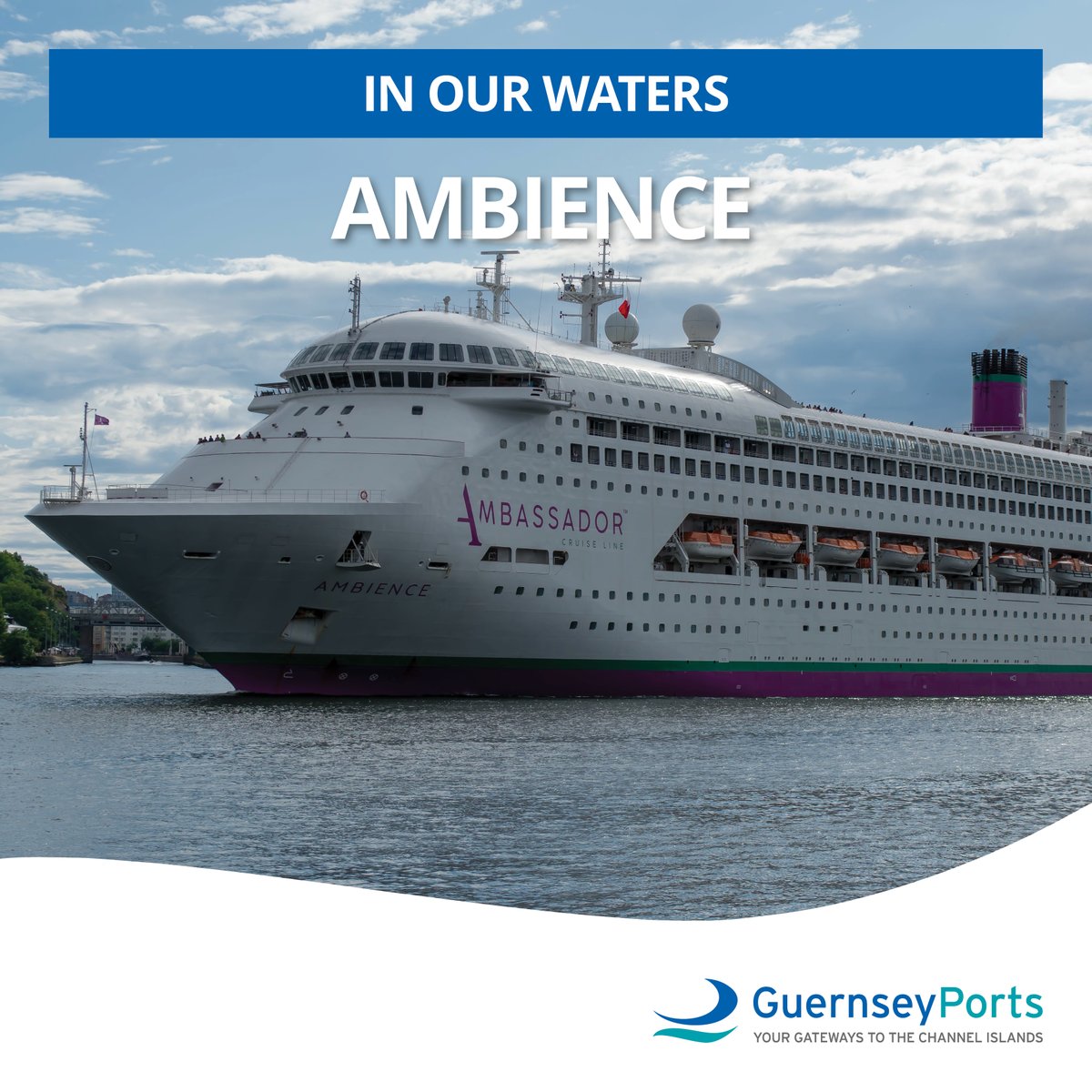 Guernsey Ports welcomes the Ambassador Cruise Line cruise ship Ambience. The 1400 passenger capacity ship will be in our waters for the day before heading off to Tilbury. 

Follow VisitGuernsey to discover #ThatIslandFeeling #Summer #ChannelIslands #LocateGuernsey #Guernsey