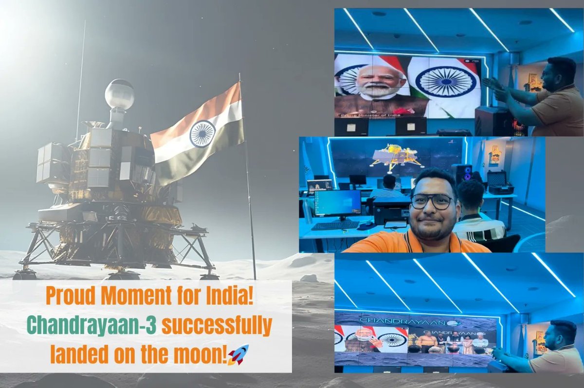 DHRUVCYBERWORLD's tweet photo. Yesterday marked a historic moment for the remarkable achievement of qcompleting the Chandrayaan-3 space mission! 🚀Enjoyed live Screening of Chandrayaan- 3 at our Gujarat's 1st Private ICSCCC D.R.O.N.A developed by @heritagecyberw1
#dhruvpandit #isro #drona #Chandrayaan3 https://t.co/yoWsmJeVXA