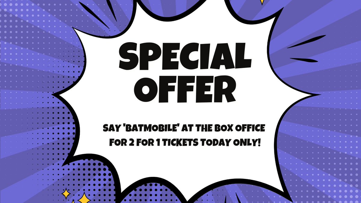 You know how Batman was recently in The Flash? Well, today we have a Flash sale! Just say Batmobile at the box office for 2 FOR 1 tickets. #edfringe #fillyerboots