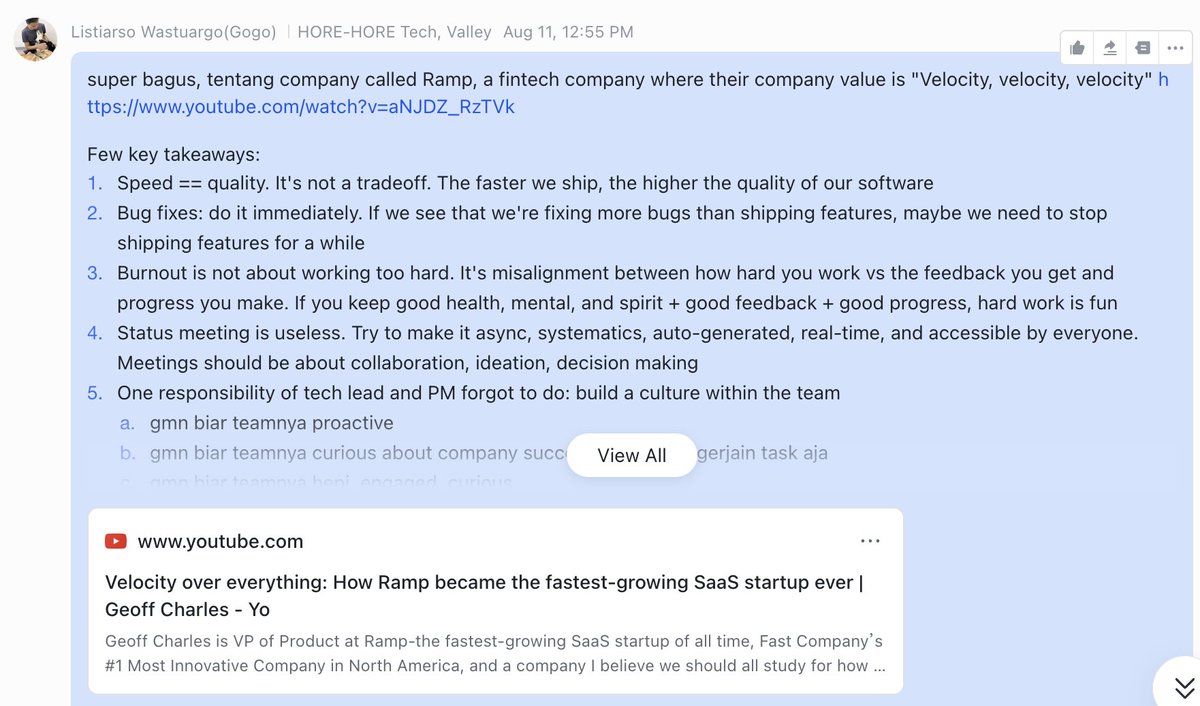 Kadang kita suka nge-share article dan link ke rekan 📝

Terus udah link aja 🔗. Kita berharap teman-temin kita bakal buka URL-nya terus baca dan mengerti 💡

Ini ga efisien dan agak kurang bertanggung jawab. Karena rekan kita mungkin ga tau kenapa kita share 🤔

Karena setuju?