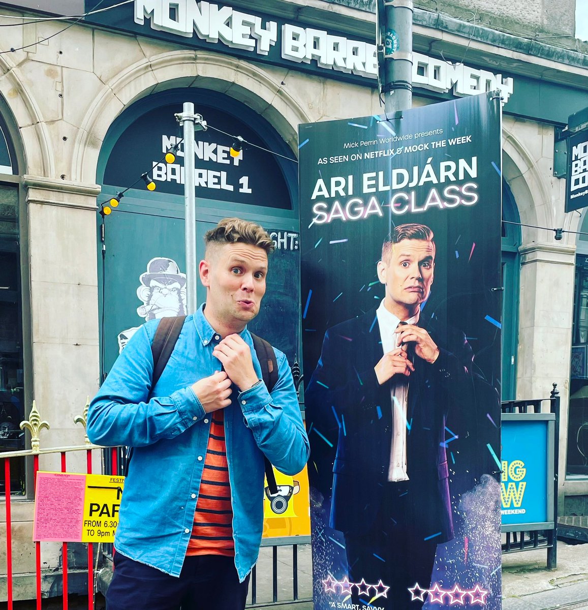 Please go and see my brilliant friend @arieldjarn whom I only get to meet in Edinburgh every few years.And I'm a fan. He's on at Monkey Barrel 4 at 3.30 pm.His audience and fan base are cult-like because we absolutely adore his stuff.And sells out quickly. @mickperrin @edfringe