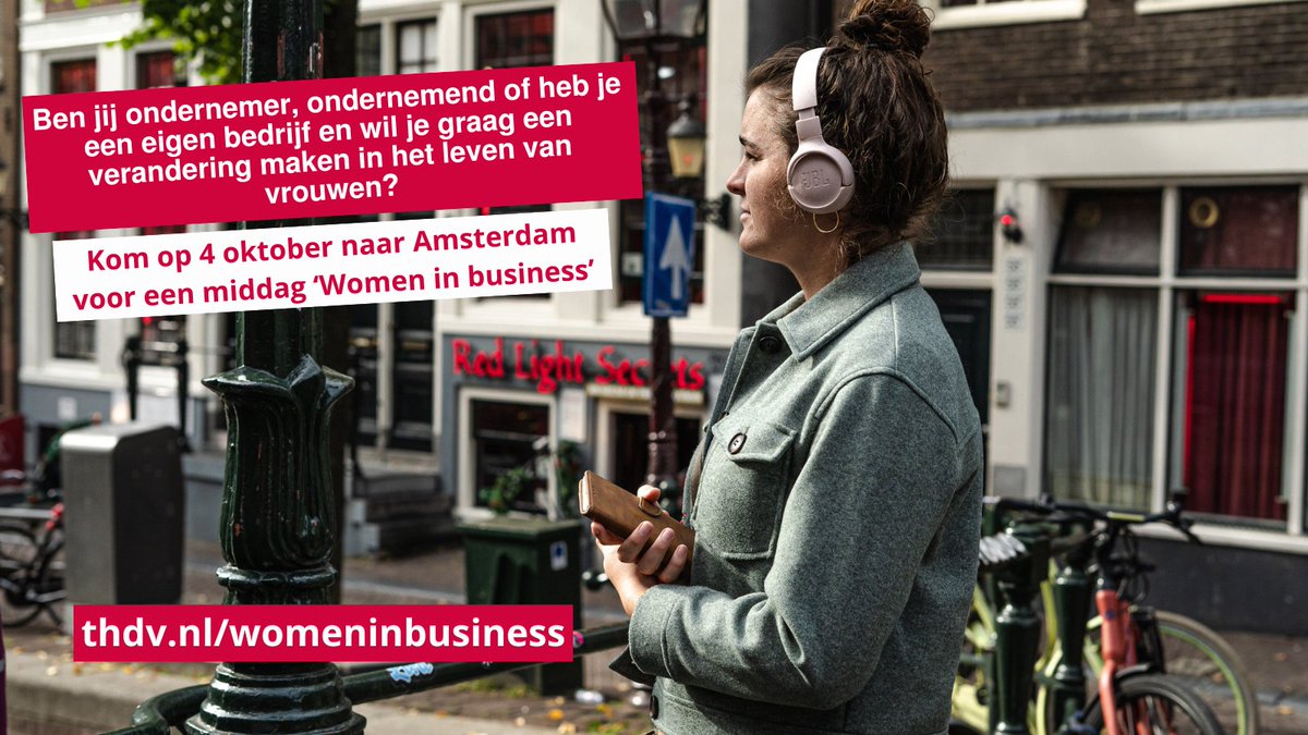 Tijdens deze middag leer je ons project Scharlaken Koord, ga je op pad met een audiotour waarin je meer leert over de Wallen, gaan we brainstormen en ideeën uitwisselen en ga je ontdekken op welke manier jij deel kan zijn van ons werk.

> Ga naar thdv.nl/womeninbusiness