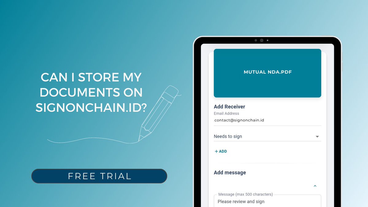 Can I store my documents on SignOnChain.id?

Yes, you can determine the duration for which you want to retain your documents, whether it’s a short-term requirement of a day, a medium-term necessity of three months, or a long-term commitment of five years or beyond.