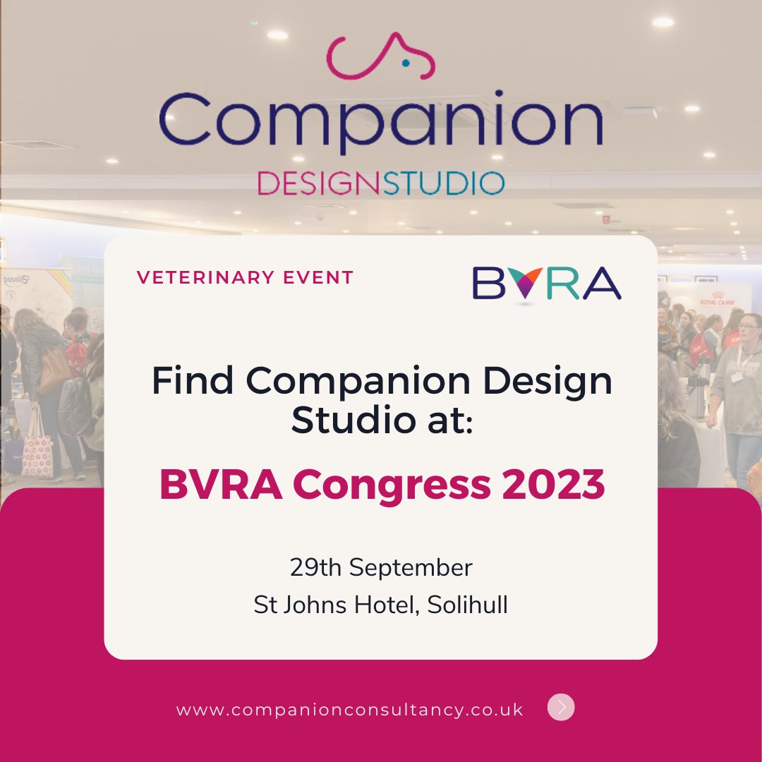 companionPR's tweet image. Our sister company, Companion Design Studio will be exhibiting at BVRA Congress next month!  Head Designer Tom will be at St Johns Hotel in Solihull on 29th September for BVRA&apos;s 5th Annual Congress, ready to welcome you to the world of #veterinarydesign.