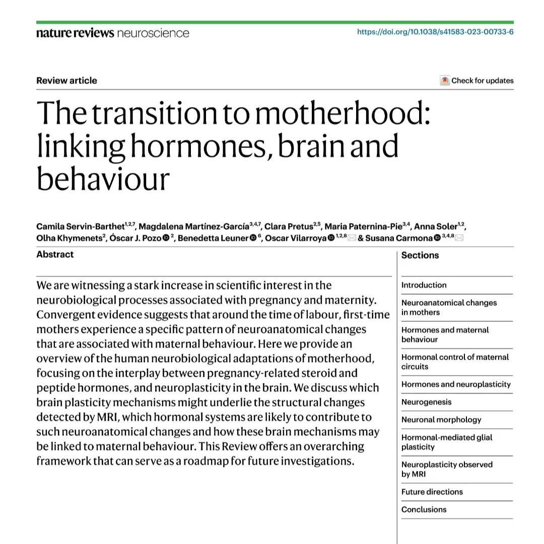 Very proud of this fantastic team effort 🥳 
"The transition to motherhood: linking hormones, brain, and behavior" rdcu.be/dkdbv 👈🏽