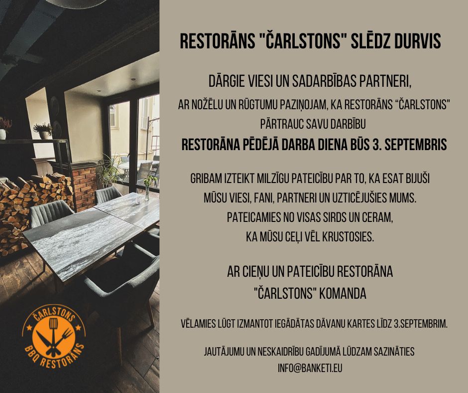 ‼️ Dārgie "PRĀTA SPĒLES" draugi, mūsu spēļu vieta paliek nemainīga!

Turpmāk tā sauksies “Prāta Spēļu zāle”! Ēdieni un dzērieni arī būs pieejami no cita mūsu draudzīgā ēdinātāja!

Paldies restorānam "Čarlstons" par ilgstošo un sirsnīgo sadarbību daudzu gadu garumā! ♥ ♥