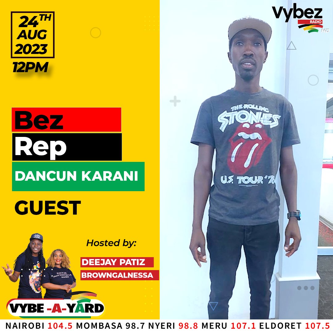 VybezRadioKE's tweet photo. #DancunKarani on #BezRep today,,hii ni nayo ni fayareeπ₯π₯
Unadai kujua nini kumhusu?π«’
#VybeAYard
@Browngalnessa & @deejaypatiz https://t.co/6kzb9bcUdr