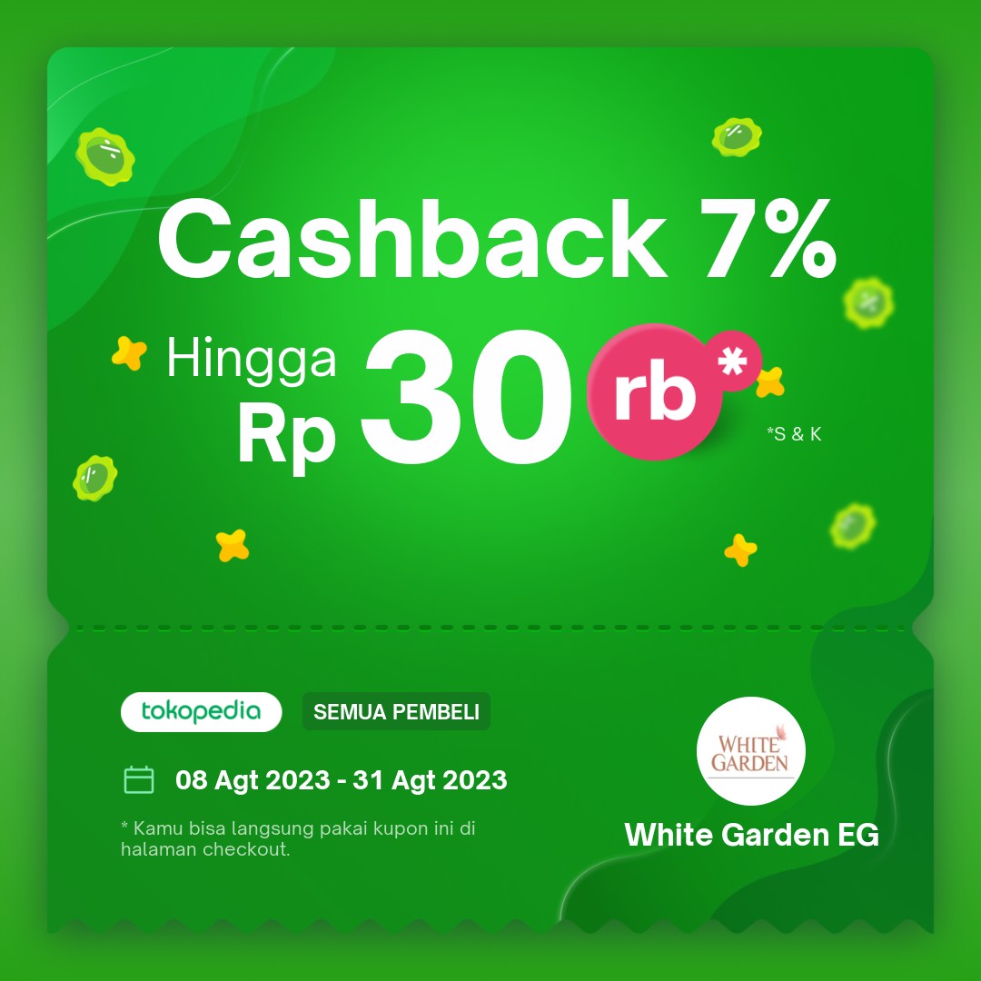 whitegardenid's tweet photo. Enjoy 7% cashback from us on PAYDAY only @tokopedia 🛒

https://t.co/upQgn2GxRY https://t.co/yY4rSZcd9B
