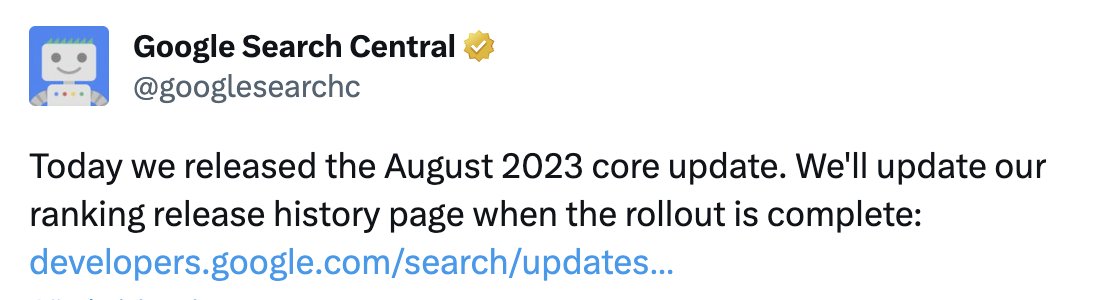 candogan84's tweet photo. Google Ağustos 2023 geniş kapsamlı güncellemesini yayınladı
Bu, 2023'teki ikinci Google temel güncellemesidir. Kullanıma sunulmasının tamamlanmasının iki hafta kadar sürmesi bekleniyor. https://t.co/6LYBWSXU9x