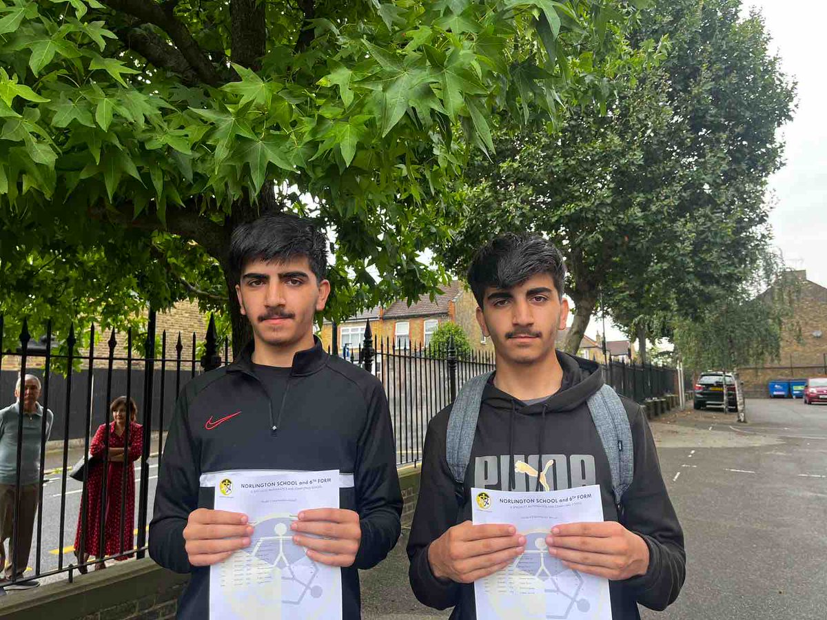 Twins for the win! Mohibullah (left) &amp; Inamullah (right) both received the exact same grades of two 9s in maths &amp; English language &amp; seven 7-9s. Mohibullah said: “The teachers here were great and really helped us.” #GCSEResults2023