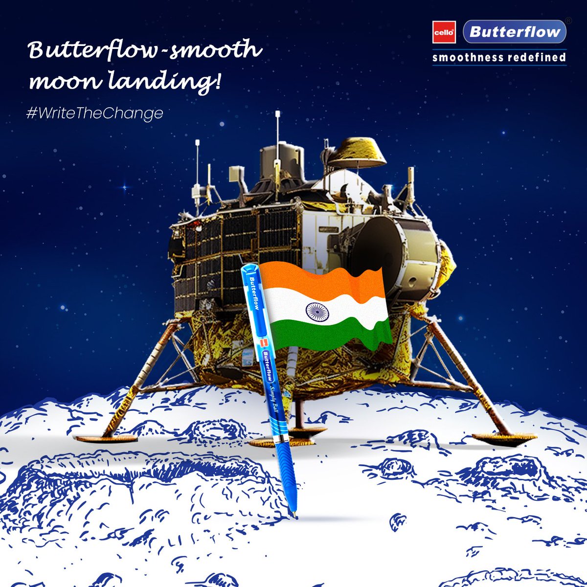 CelloStationery's tweet photo. A new page in India's history book has just been written. We have become the first nation to land on the moon's south pole, and have achieved it ever so smoothly!

#WriteTheChange #Chandrayaan3🚀 #Chandrayaan3Landing #LikhogeChangeTohDikhegaChange https://t.co/Kcj81qwl7F
