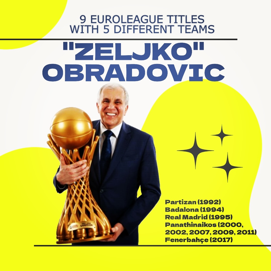 Sports_nd_Stats's tweet photo. Obradovic 5 farklı takımla 9 kez  Euroleague şampiyonu oldu. Partizan (1992), Badalona (1994), Real Madrid (1995), Panathinaikos (2000, 2002, 2007, 2009, 2011) ve Fenerbahçe (2017) Obra ile kupaya uzandılar.

#obradovic #partizan #badalona #realmadrid #panathinaikos #fenerbahçe https://t.co/AKdK5uLBza