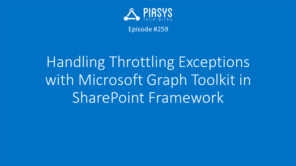 Let's see how you can handle #throttling when using #MGT #MicrosoftGraphToolkit and how to test your code using the #M365Proxy watching this #PiaSysTechBites video youtu.be/P32ovV6xkjk #microsoft365dev youtube.com/@PiaSysTechBit…