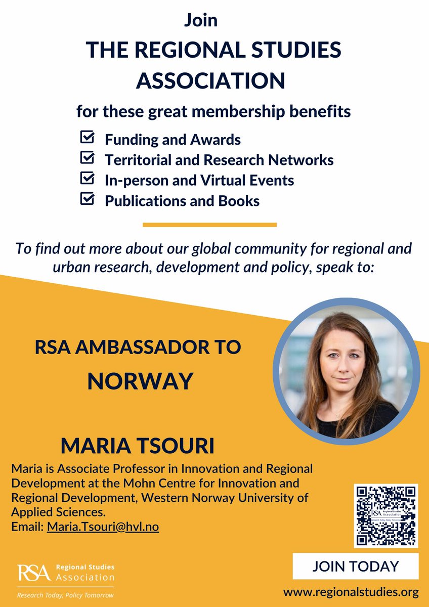I am feeling glad and honored to start as a territorial representative of Norway for Regional Studies Association <a href="/regstud/">Regional Studies Association</a>. So if you want to know more about RSA and it’s initiatives and you are located in Norway, do not hesitate to contact me! <a href="/MohnCentre/">Research @ Mohn Centre HVL Norway</a> @hvl_no