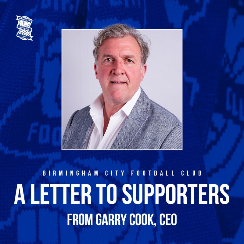 BCFC's tweet photo. A letter to supporters from Garry Cook, CEO.
