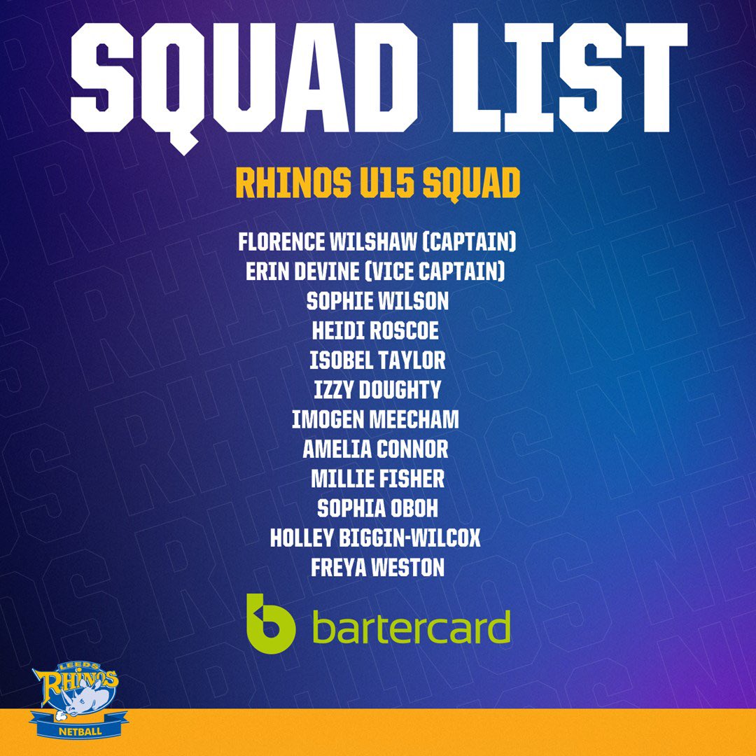 RhinosNetballSL's tweet image. Good luck to our U15s competition squad for this Saturday’s tournament at the University of Wolverhampton, Walsall Campus. 
#TeamRhinos