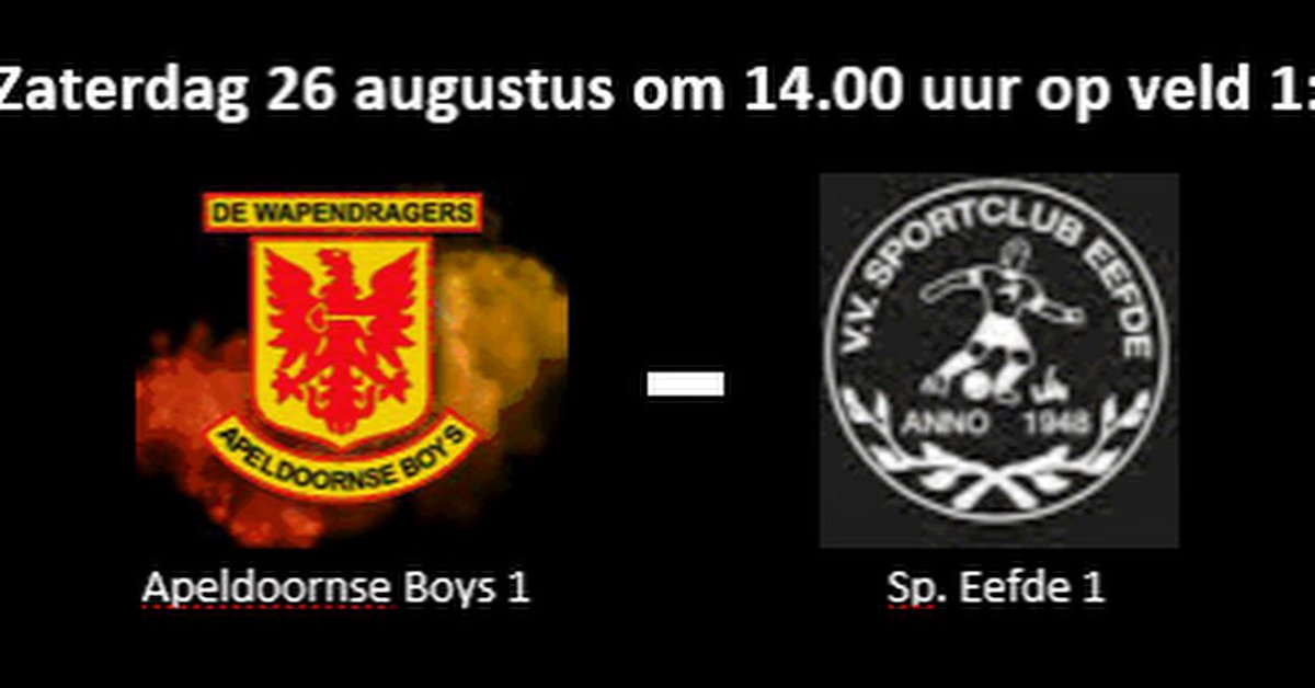 Aanstaande zaterdag:

<a href="/ApeldoornseBoys/">ASV Apeldoornse Boys</a> - <a href="/SP_Eefde/">v.v. Sportclub Eefde</a>