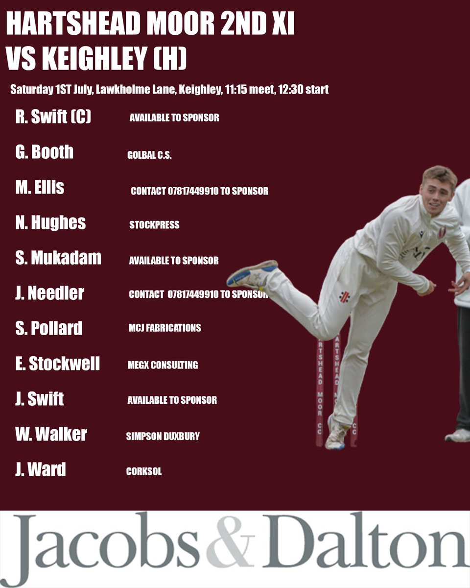 HartsheadMoorCC's tweet photo. This Saturdays line ups………. Please tag your sponsors lads!! All the best to both teams https://t.co/iE4AVH7dbi