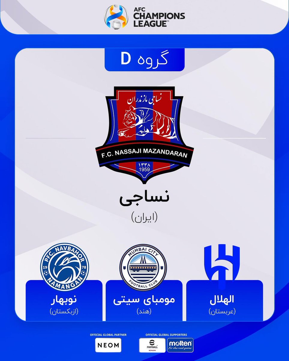 iranteammelli's tweet photo. #Iranians in 2023/24 #ACL
👉 #Sepahan in Group C: Al Ittihad (KSA); Air Force Club (IRQ); AGMK (UZB)
👉 #Nassaji #Mazandaran in Group D: Al Hilal (KSA); Mumbai City (India); Navbahor (UZB)
👉 #Persepolis in Group E: Al Duhail (QAT); Istiklol (TAJ); Al Nassr (KSA)
#Iran #ACLDraw https://t.co/9zx86L4vkS