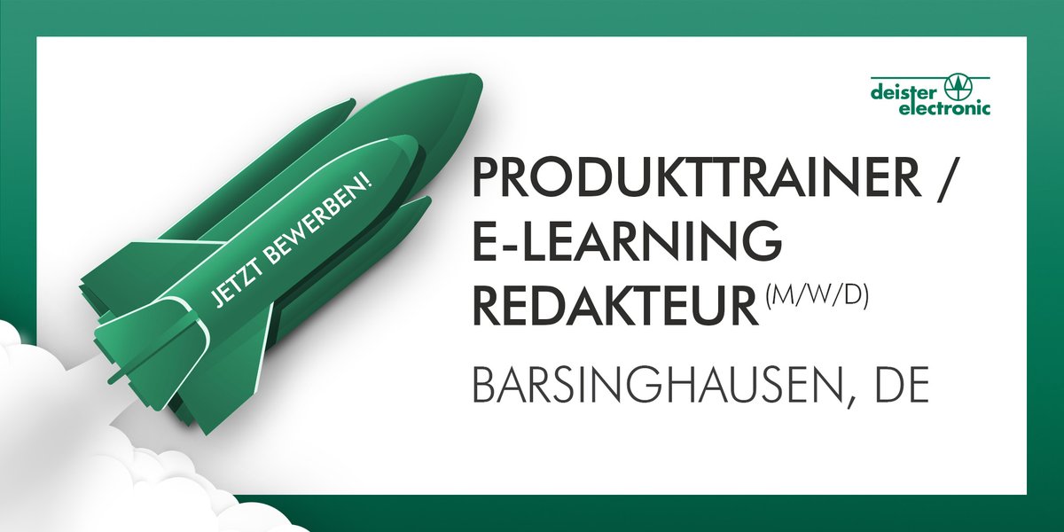 Gesucht: Produkttrainer / E-Learning #Redakteur (m/w/d)

Wann? Nächstmöglich
Wo? 30890 #Barsinghausen

Sie lieben es Wissen einzusammeln, aufzubereiten und an andere weiterzugeben? Dann sind Sie bei #deisterelectronic genau richtig.

deister.com/karriere/jobs